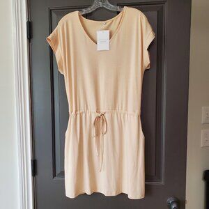 Summer Tshirt Dress Beige Stretch Tie Womens XL Mini Beach Resort Pockets NEW